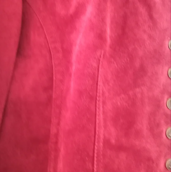 Live A Little Vintage 90's Jacket Top Red Raspberry Leather Button Down - Picture 7 of 15